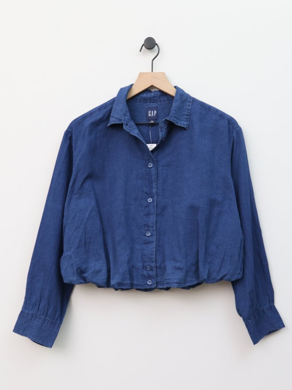NWT GAP Bubble Hem Shirt Medium Indigo XS Petite - Picture 2 of 4
